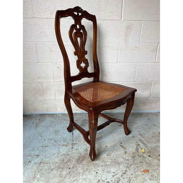 Brown Mid 20th Century Pair of Vintage French Provincial Style Cane Seat Side Chairs For Sale - Image 8 of 10