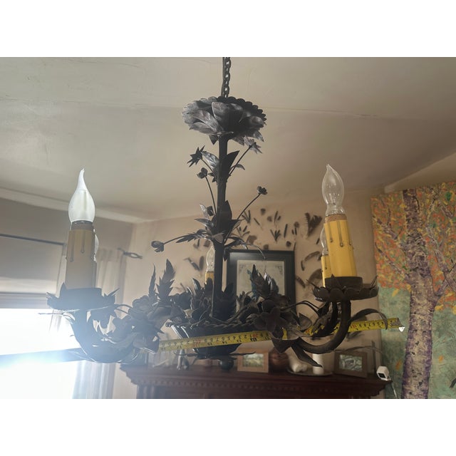 Early 20th Century Ornate Leaf Gilt Iron Chandelier For Sale - Image 9 of 10