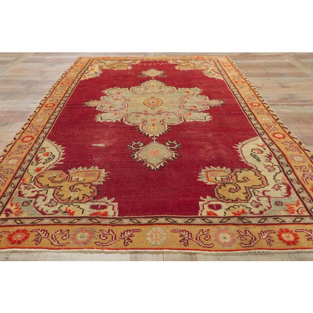 Ruby Red Mid 20th Century Vintage Turkish Oushak Rug, 04'10 X 08'03 For Sale - Image 8 of 10