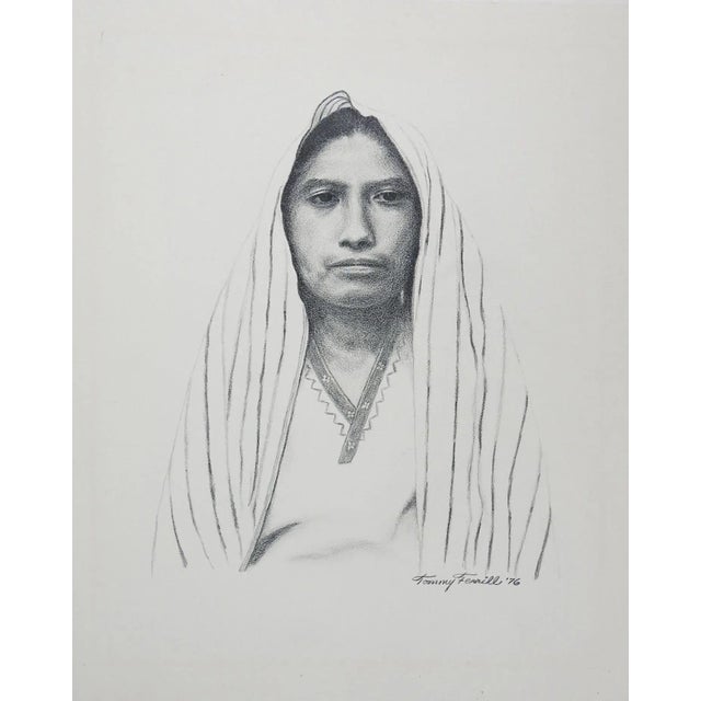 Vintage Pencil Drawing Portrait of Woman For Sale - Image 4 of 4