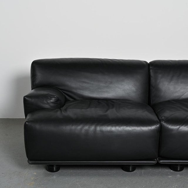 Animal Skin Fiandra Modular Black Leather Sofa by Vico Magistretti for Cassina, 1980, Set of 5 For Sale - Image 7 of 11