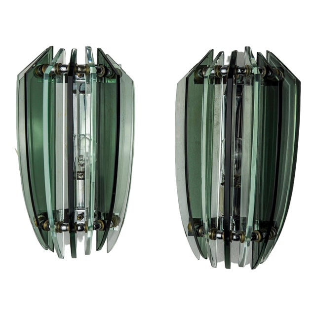Two-Tone Sconces in Green Murano Glass from Veca, Italy, 1970s, Set of 2 For Sale
