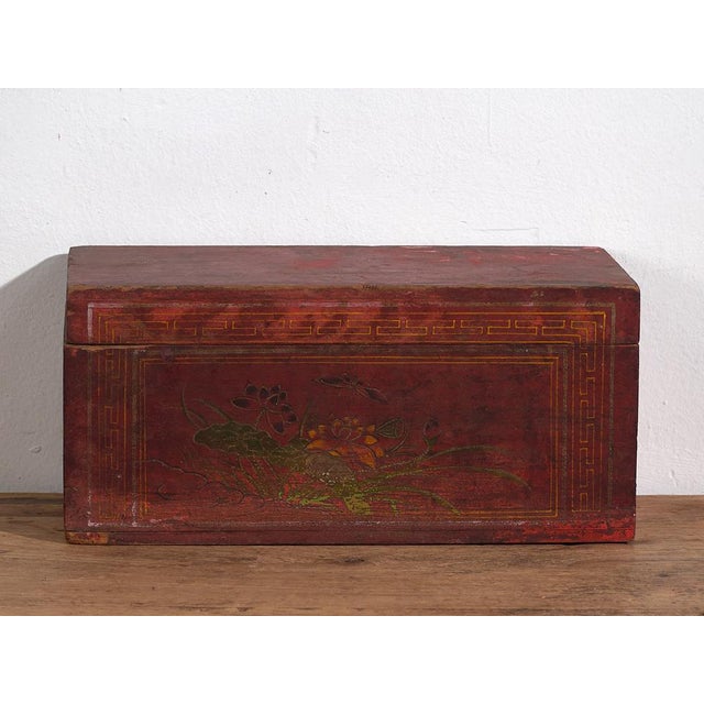 Antique Red Wooden Box For Sale - Image 4 of 9
