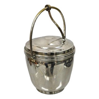 Vintage Sheffield Silver Plated MCM Modern Reticulating Hinge Bar Ice Bucket For Sale