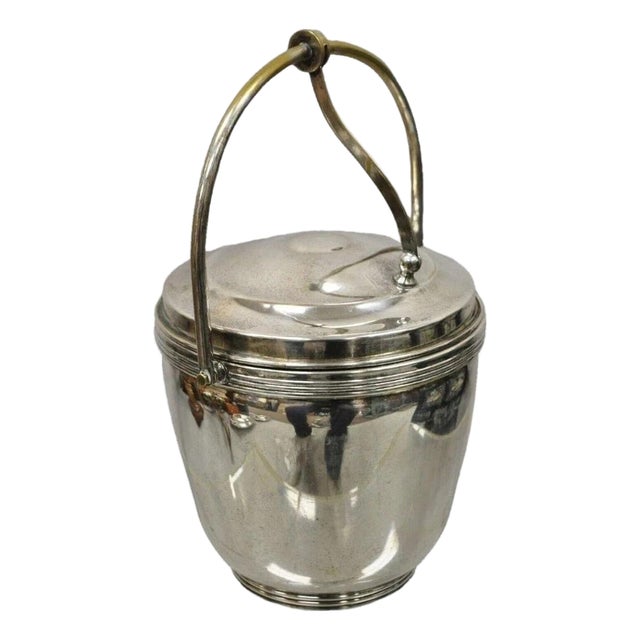 Vintage Sheffield Silver Plated MCM Modern Reticulating Hinge Bar Ice Bucket For Sale