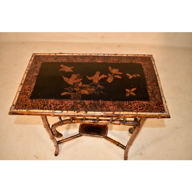 Wood 19th Century French Tortoise Bamboo Side Table With Chinoiserie Decoration For Sale - Image 7 of 8