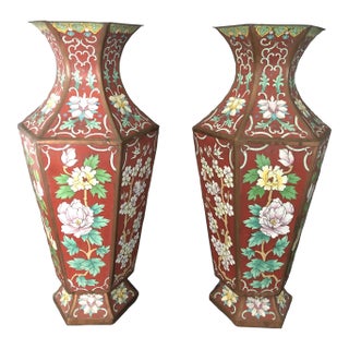 Early 20th Century Chinese Cloisonne Enamel Hexagonal Vases- a Pair For Sale