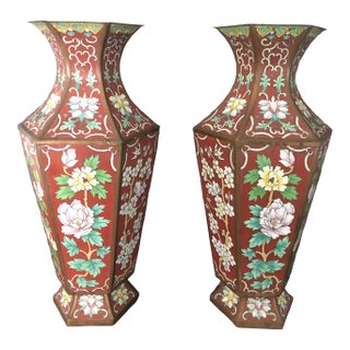 Early 20th Century Chinese Cloisonne Enamel Hexagonal Vases- a Pair For Sale