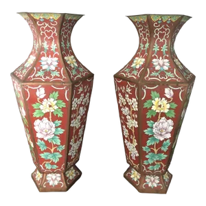 Early 20th Century Chinese Cloisonne Enamel Hexagonal Vases- a Pair
