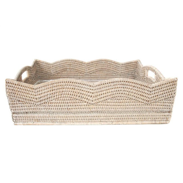 2020s Artifacts Rattan Scallop Collection Rectangular Storage Basket in White Wash - 20" For Sale - Image 5 of 8