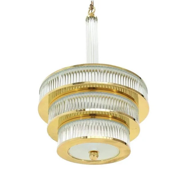Brass Mid-Century Modern Glass and Brass Three-Tier Light Fixture For Sale - Image 8 of 10