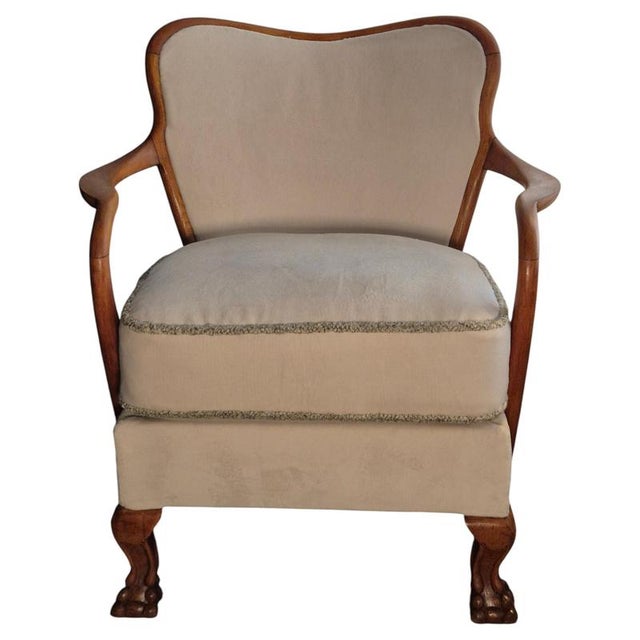 Rococo Style Chippendale Armchair in White Velvet with Lion Paw Decor, 1890s For Sale - Image 16 of 16