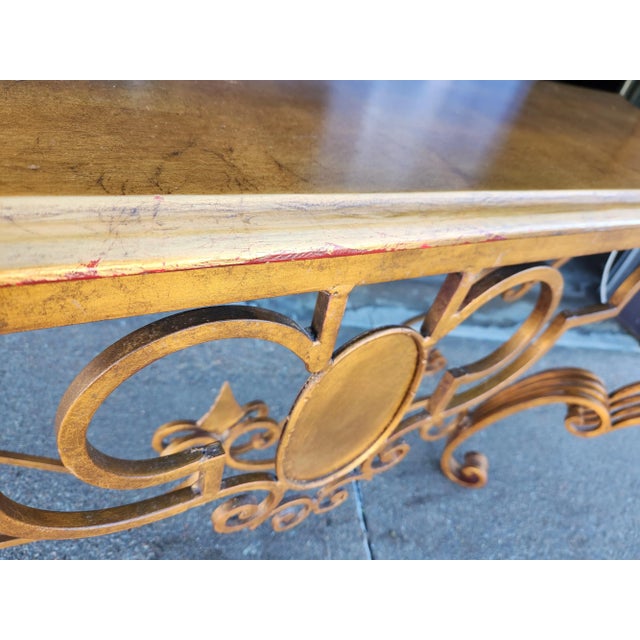 1970s Vintage French Inspired Gilt-Finish Iron Console Table For Sale - Image 5 of 10
