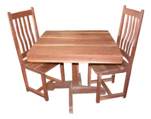 Vintage Rhodesian Teak Square Dining Kitchen Table With 2 Matching Chairs - From Zimbabwe