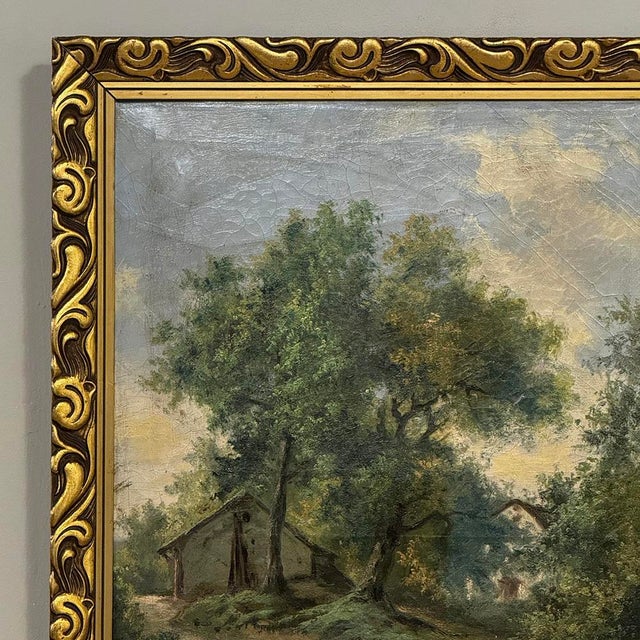 Wood Antique Framed Oil Painting on Canvas by Georges Crehay (1849-1933) For Sale - Image 7 of 16