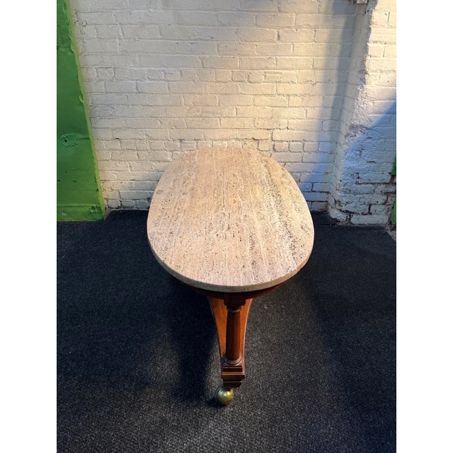 1960s John Widdicomb Wm a Berkey Travertine and Walnut Surf Board Style Coffee Table, 1960s For Sale - Image 5 of 8