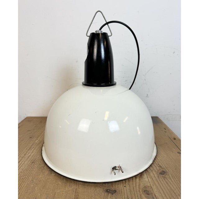 Soviet Industrial White Enamel Pendant Lamp, 1960s For Sale - Image 15 of 18