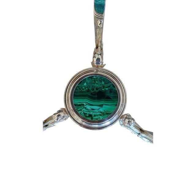 Antique French Malachite and Silvered Bronze Occasional Tables, 20th Century, Set of 2 For Sale - Image 11 of 13