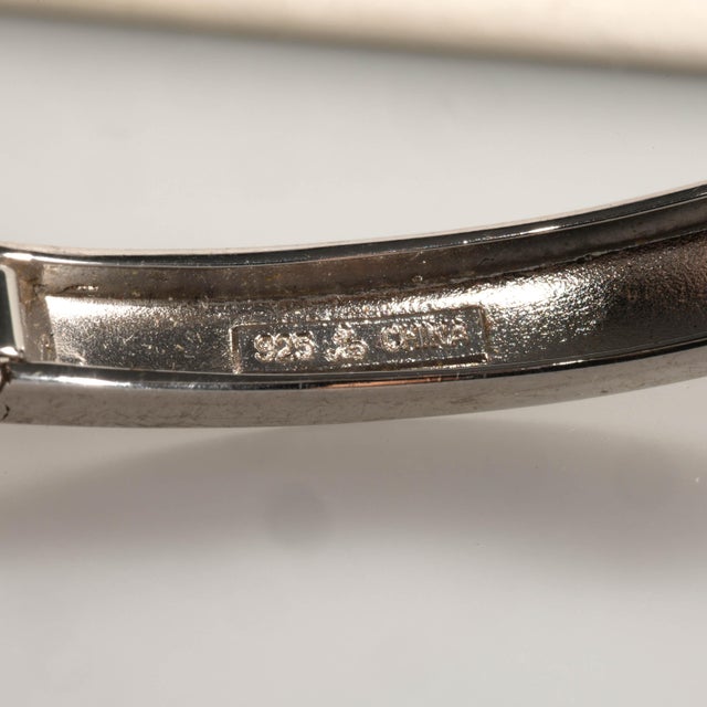 2000 - 2009 Vintage Sterling Silver Buckle Hinged Bangle Bracelet W/ Cubic Zirconia For Sale - Image 5 of 5