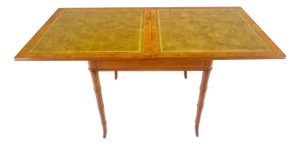 Fine Olive Green Leather Top Faux Bamboo Legs Flip Game Dining Table MINT