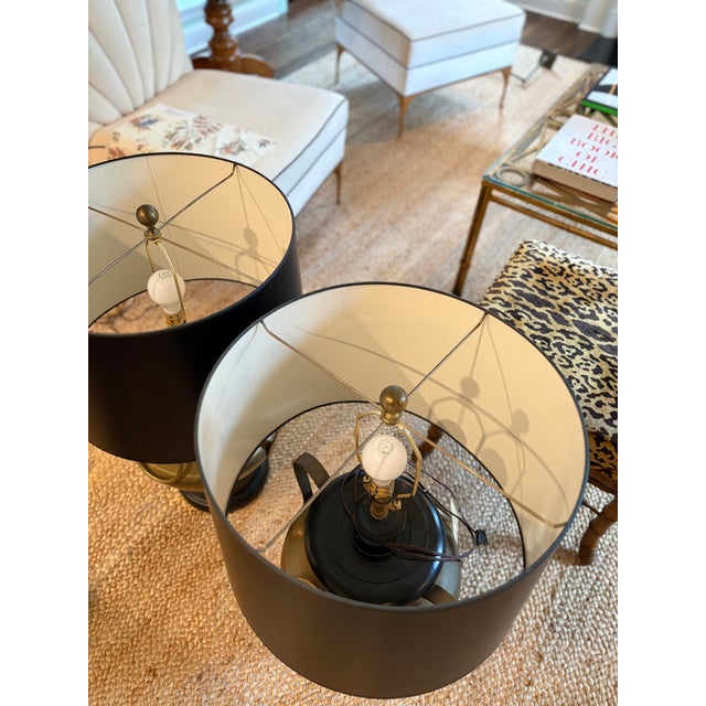 Metal Mid 20th Century Pair of Large Brass Table Lamps For Sale - Image 7 of 11