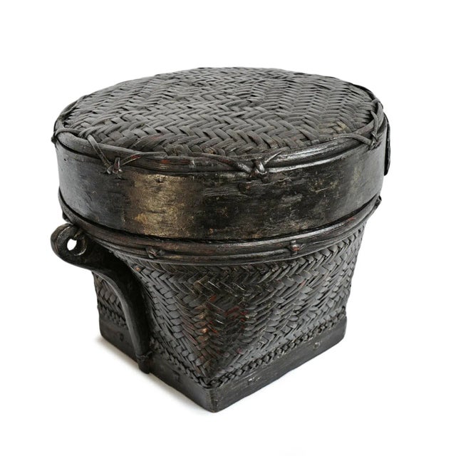 Charming vintage Akha hill tribe basket from Northern Thailand. Fine handwoven example of traditional upland bamboo...
