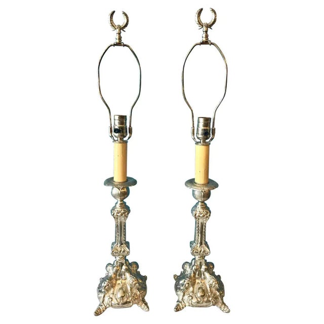 Pair of Continental Silvered Lamps For Sale - Image 13 of 13