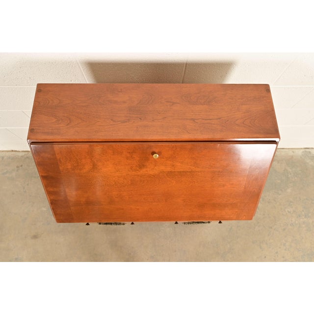Ethan Allen American Colonial Solid Maple Drop Front Secretary Desk, Circa 1970s For Sale - Image 13 of 16