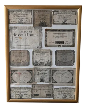 Framed Collection of Assignats, Revolutionary Currencies