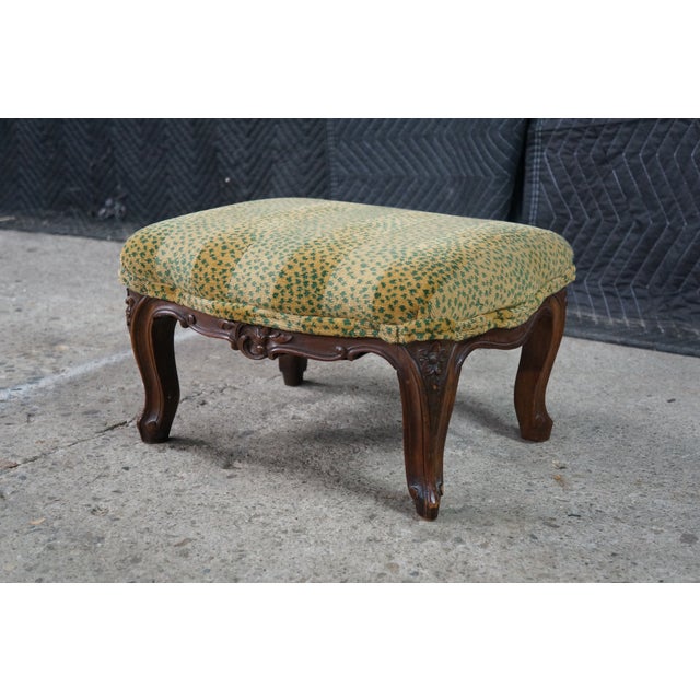 Antique Louis XV French Provincial Walnut Foot Stool Ottoman & Pillow Leopard For Sale - Image 4 of 17