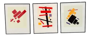 Casimir Malevic, Abstract Composition, Lithographs, 1990s, Framed, Set of 3