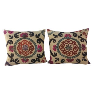 Floral Suzani Pillows - A Pair For Sale