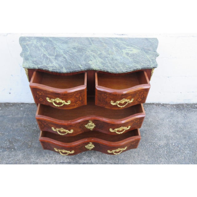 Late 20th Century French Marble Top Bombay Serpentine Inlay Commode Dresser Bathroom Vanity 6210 For Sale - Image 16 of 18