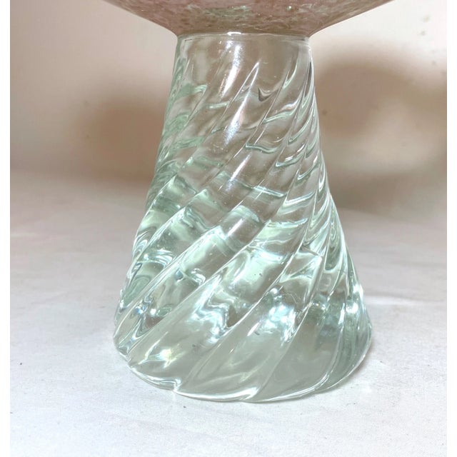 Glass Tall Vintage Blown Pink Gold Flek Glass Italian Centerpiece Footed Bowl Murano For Sale - Image 7 of 11