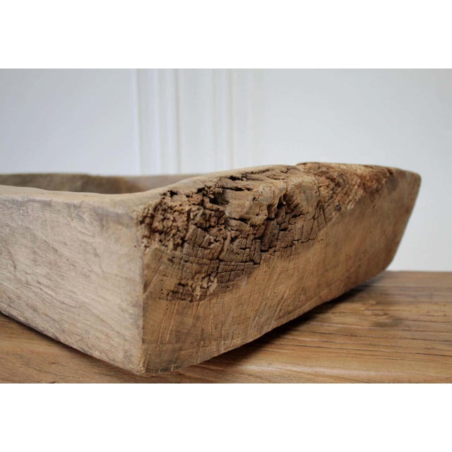 Brown Vintage Wood Trough Bowl Centerpiece For Sale - Image 8 of 9