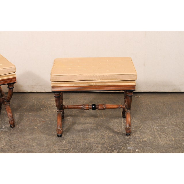 Mid 20th Century Dante Style Wood Stools W/ Upholstered Seats - A Pair For Sale In Atlanta - Image 6 of 9