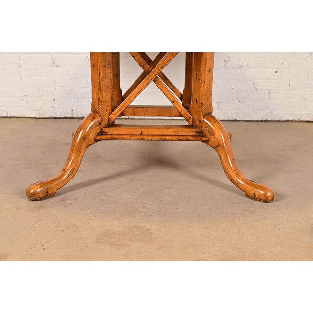 Guy Chaddock English Country Rustic Oak Pedestal Extension Dining Table With Patchwork Parquet Top, Newly Refinished For Sale - Image 13 of 15