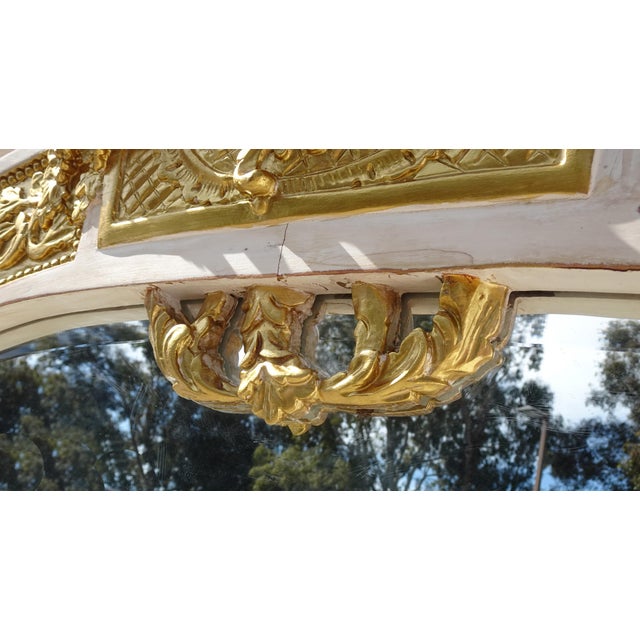 1930s Antique French Louis XVI Baroque Style Solid Wood Gold & White Rustic Mirror For Sale - Image 5 of 18