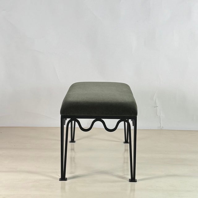 Short 'Méandre' Bench shown in mohair velvet by Design Frères. This size is perfect for tighter spaces, an entrance foyer,...