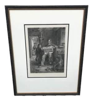 Framed Black & White Etching "Boys Kept In"