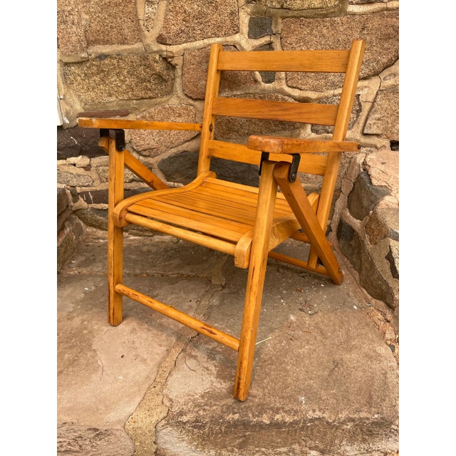 Vintage Child’s Wooden Folding Deck Chair - Mid Century For Sale - Image 9 of 9
