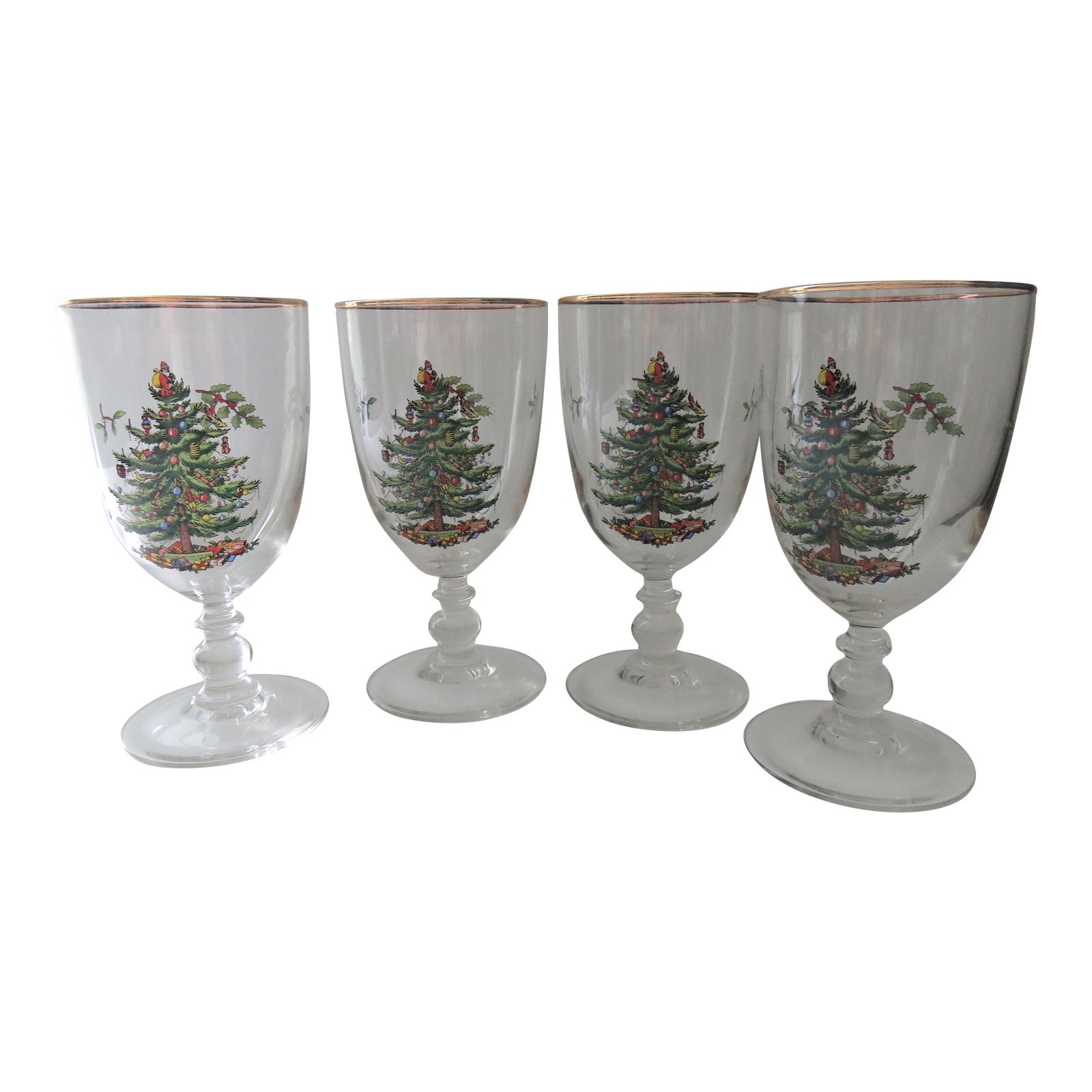 Early 21st Century Spode Christmas Tree Pedestal Goblets Set of 4