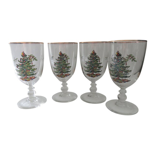 Early 21st Century Spode Christmas Tree Pedestal Goblets- Set of 4 For Sale