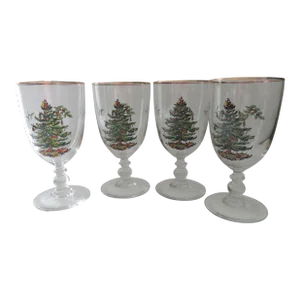 Early 21st Century Spode Christmas Tree Pedestal Goblets- Set of 4