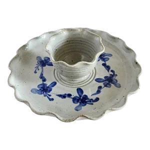 Vintage Stoneware Pottery Chip & Dip Dish Platter