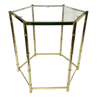 1970s Vintage Boho Chic Coastal Hollywood Regency Faux Bamboo Metal Drinks Table. For Sale