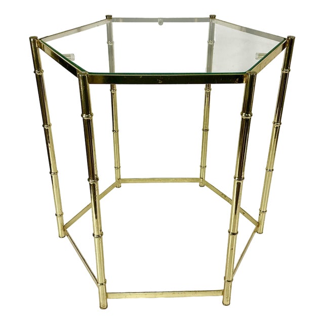 1970s Vintage Boho Chic Coastal Hollywood Regency Faux Bamboo Metal Drinks Table. For Sale