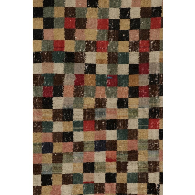 1950s Vintage Distressed Rug, Polychromatic Checkered Pattern - Rug & Kilim For Sale - Image 5 of 8
