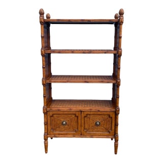 Late 20th Century Tommy Bahama Rattan Bookcase Etagere For Sale