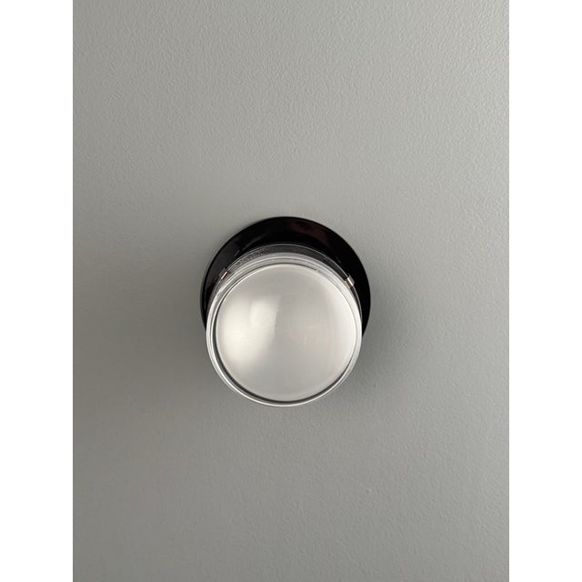 Metal Pair of Joe Colombo Black 'Fresnel' Glass and Metal Indoor/Outdoor Wall Lamps for Oluce For Sale - Image 7 of 13